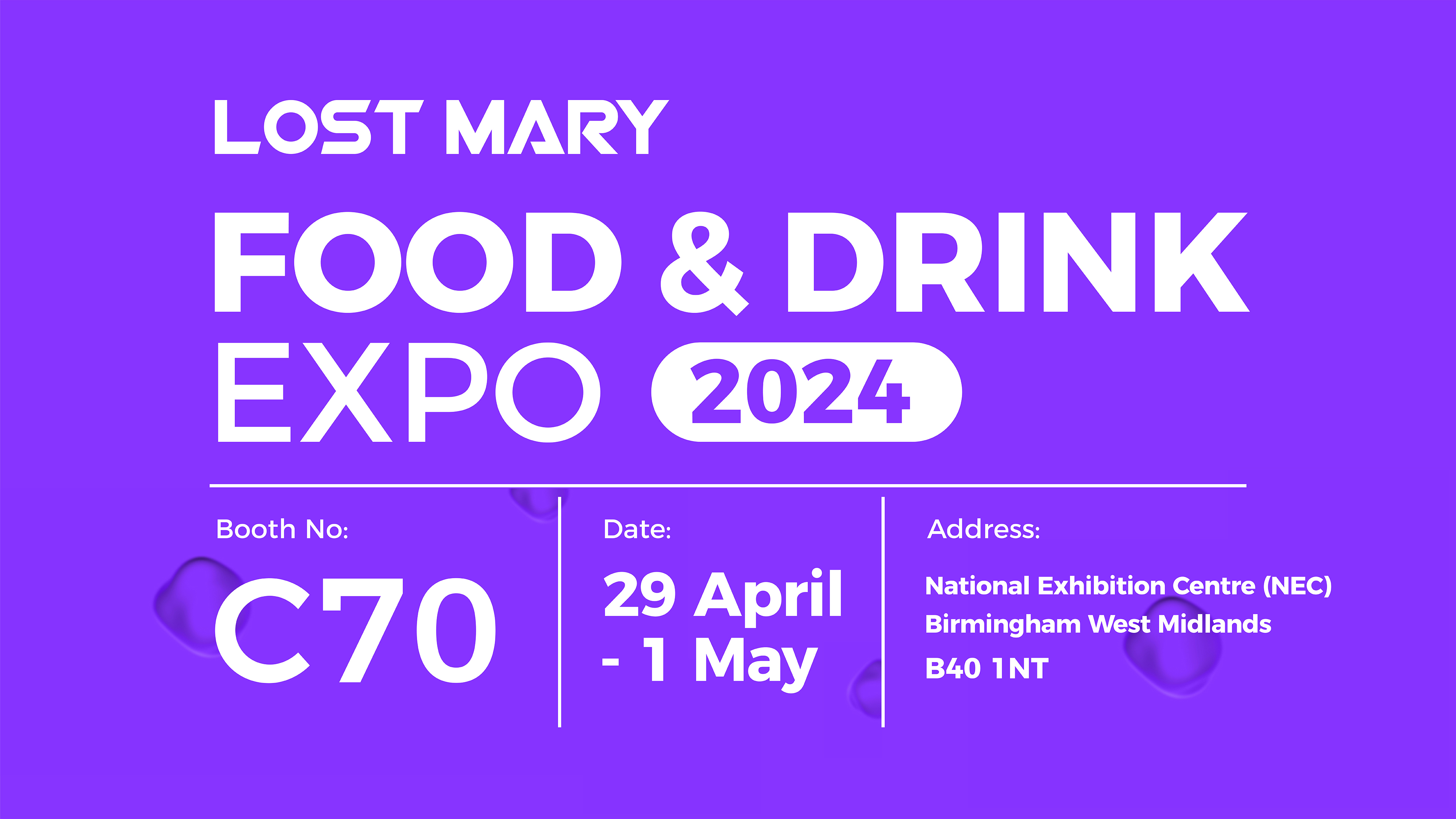 Visit Lost Mary on stand C70 at the Food & Drink Expo 2024