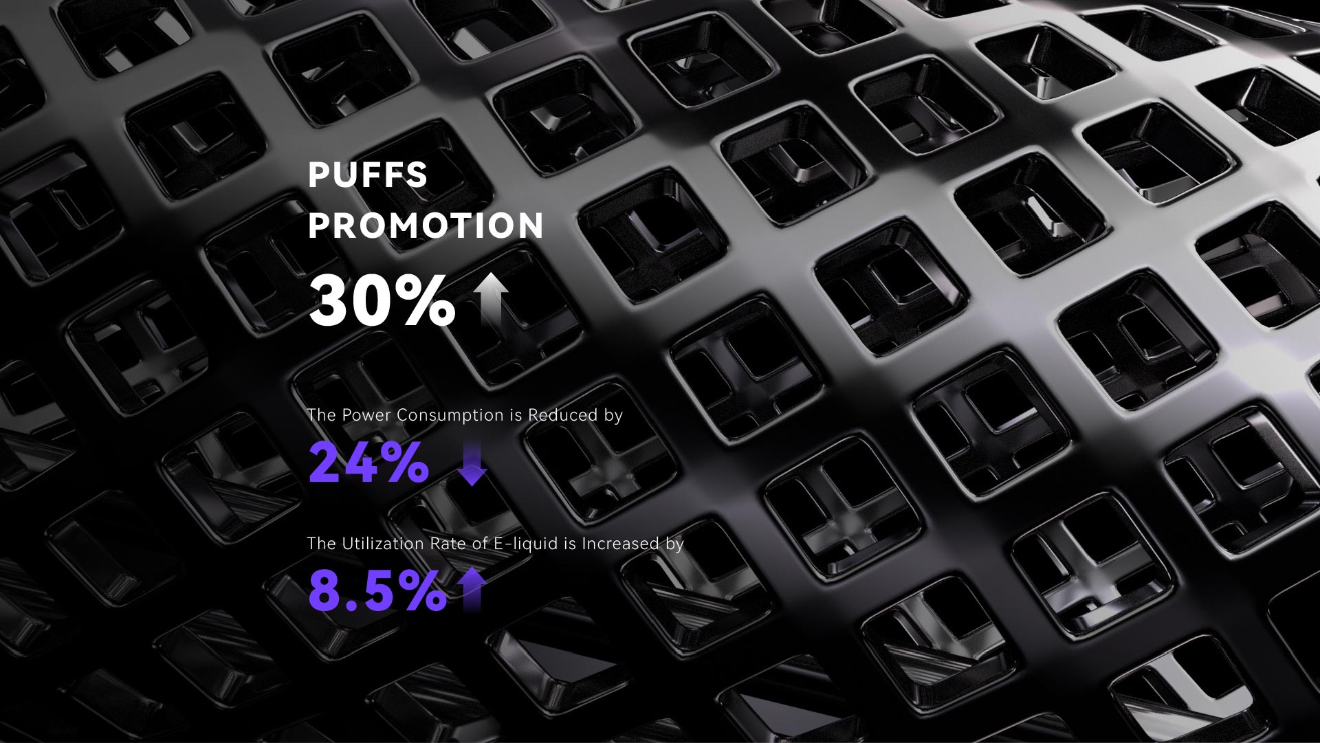 Increased puff count with power consumption reduced by 24% and liquid efficiency improved by 8.5%